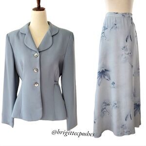 Vintage David Warren NY Blue Floral Maxi Skirt Set